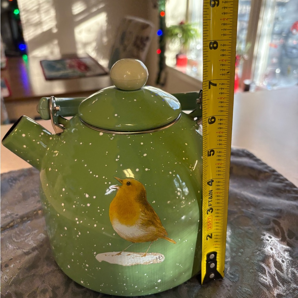 Vintage Marjulein Bastin Snow Green Speckled Enamel Tea Kettle - Picture 10 of 10